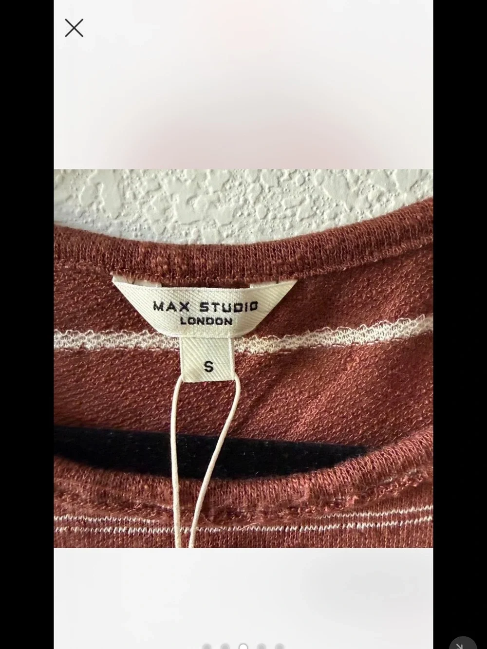 Max Studio Rust Striped Short Sleeve Drawstring Top